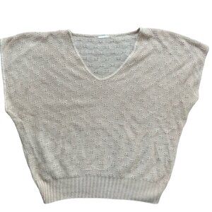 Vintage 90's Crochet Short Sleeve Sweater Vest - cream - M/L